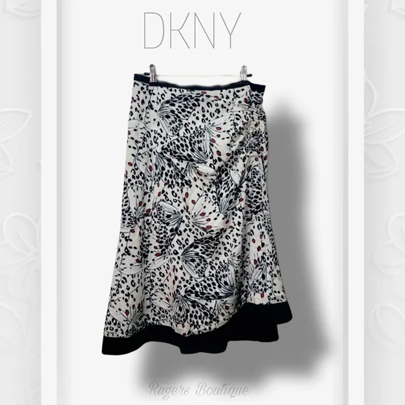 🌿DKNY Women's Size 2 Cream Butterfly Skirt with Side Cinch, Fully Lined - Picture 3 of 12